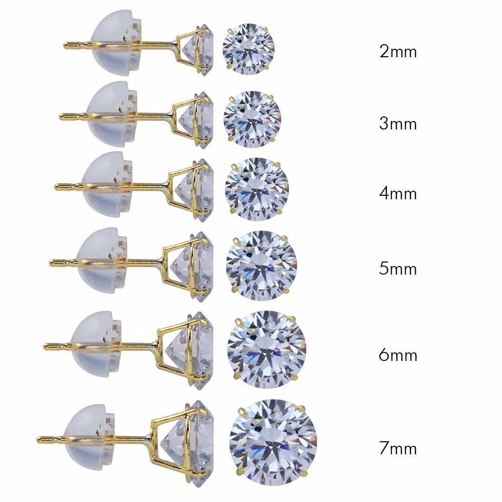 Earrings | 14K Solid Gold Round Stud Earrings Silicone Cubic Zirconia CZ
