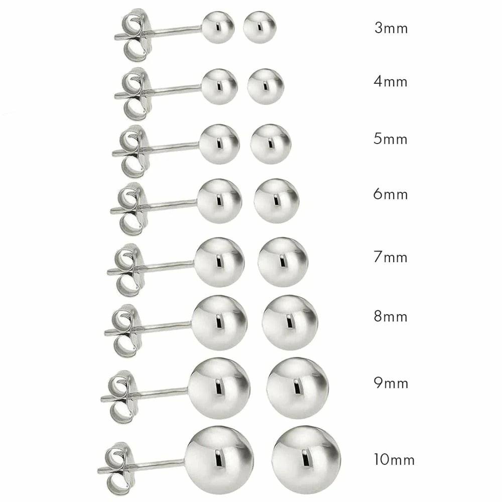 Earrings | 14K Solid White Gold Round Ball Stud Earrings Pushback