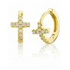 Earrings | 925 Sterling Silver Cross Goldtone Huggie Hoop Earrings Round CZ 6.5MM