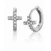 Earrings | 925 Sterling Silver Cross Goldtone Huggie Hoop Earrings Round CZ 6.5MM