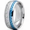 Mens Rings | 8mm Men's Tungsten Carbide Wedding Band Engagement Ring with Baby Blue Carbon Fiber and Imitated Meteorite, Comfort Fit