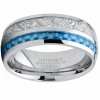 Mens Rings | 8mm Men's Tungsten Carbide Wedding Band Engagement Ring with Baby Blue Carbon Fiber and Imitated Meteorite, Comfort Fit