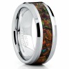 Mens Rings | Men's 8MM Tungsten Carbide Wedding Band Ring With Fire Red Simulated Opal Inlay 8MM