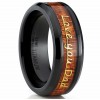 Mens Rings | Men's Black Titanium Love you Thank you Dad Father's Day Ring Band Wood Inlay