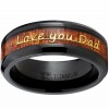 Mens Rings | Men's Black Titanium Love you Thank you Dad Father's Day Ring Band Wood Inlay