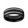 Mens Rings | Men's Black Titanium Ring Wedding Band With Two Grooves and 7 Black Round Cut Cubic Zirconia CZ