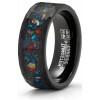 Mens Rings | Men's Black Tungsten Ring Wedding Band Black Cluster of Stars Meteorite Inlay 8MM Comfort-Fit