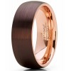 Mens Rings | Men's Chocolate Brown and Rose Tone Tungsten Carbide Wedding Band Ring, brushed dome Comfort Fit 8mm