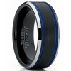 Mens Rings | Men's Tungsten Carbide Black and Blue Textured Wedding Band Ring Comfort Fit 8mm