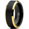 Mens Rings | Mens Tungsten Ring Black Goldtone Wedding Band Beveled Edges Comfort-fit 8MM