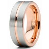 Mens Rings | Mens Tungsten Ring Rose Goldtone Wedding Band Grooved Comfort-fit 8MM