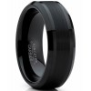 Mens Rings | Tungsten Carbide Men's Black Brushed Center Wedding Band Engagement Ring, 8 mm Comfort Fit