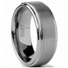 Mens Rings | Tungsten Men's Wedding Band 8MM Brushed Finish High-Polish Silvertone Comfort-Fit Beveled Edges