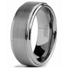 Mens Rings | Tungsten Men's Wedding Band 8MM Brushed Finish High-Polish Silvertone Comfort-Fit Beveled Edges